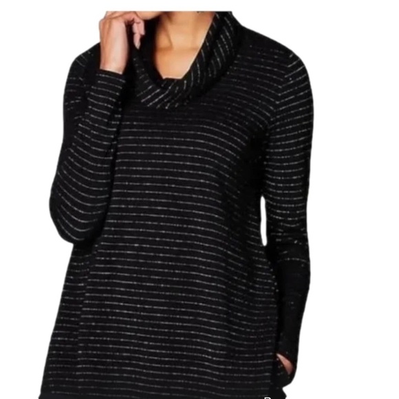 J. Jill Wearever Cowl Neck Long Sleeve Top Black Metallic Striped Sz M - Picture 1 of 7